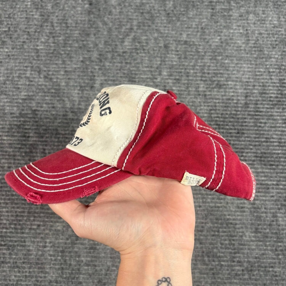 Billabong Snapback Hat Mens OSFA Red Excellent Y2K Distressed Contrast Stitch